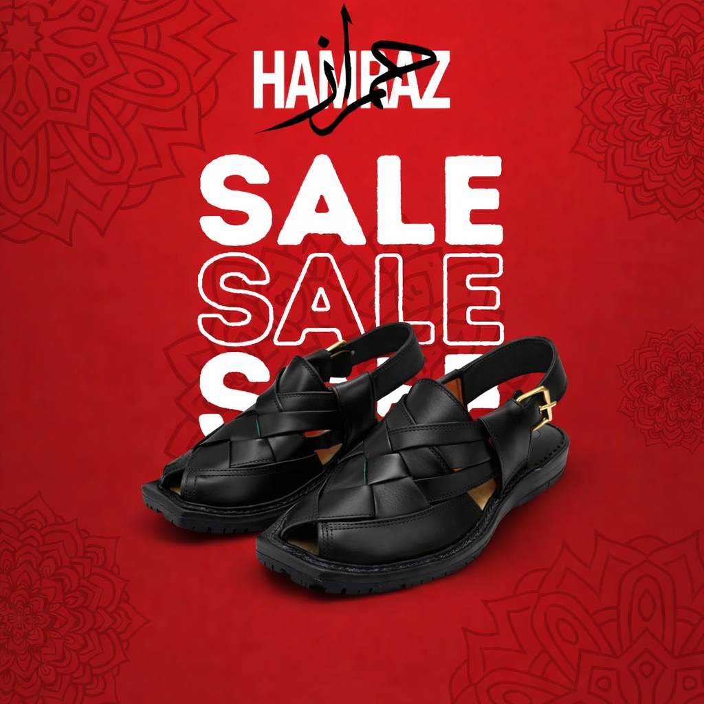 Handmade Black Norozi Leather Chappal With Leather Sole