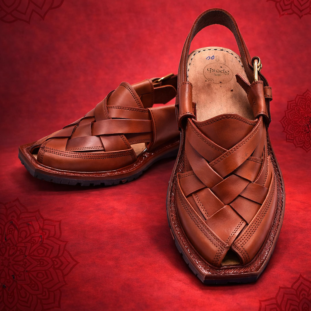 Handmade Mustard Norozi Leather Chappal With Leather Sole